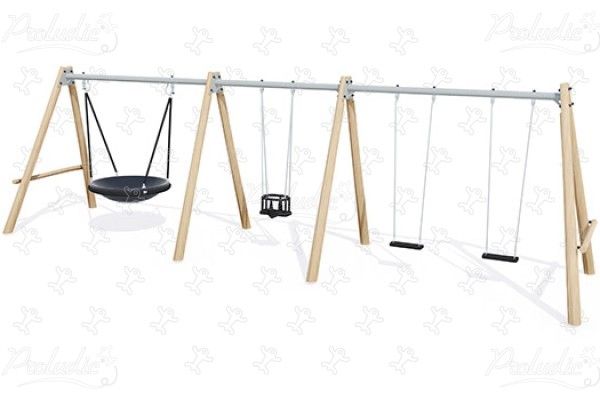 Gondola, 2 płaskie siedzenia, 1 fotelik dla niemowlęcia J447 place zabaw place zabaw z naturalnego drewna huśtawki obraz 3d