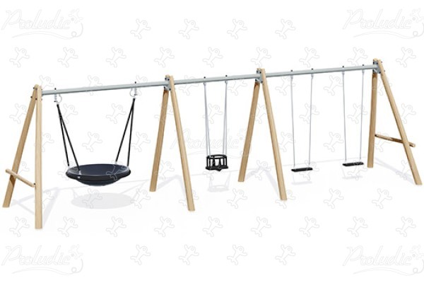 Gondola, 2 płaskie siedzenia, 1 fotelik dla niemowlęcia J447 place zabaw place zabaw z naturalnego drewna huśtawki obraz 3d