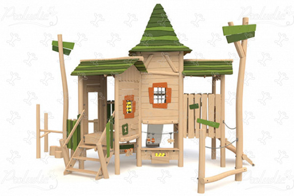 Średniowieczna wioska J49204® place zabaw place zabaw z naturalnego drewna konstrukcje wielofunkcyjne obraz 3d