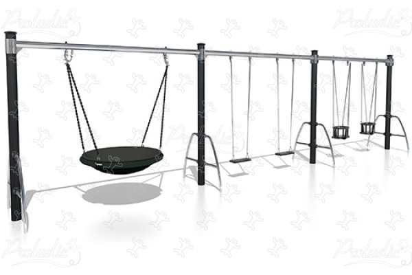 Gondola, 2 płaskie siedzenia, 2 foteliki dziecięce J493 place zabaw tradycyjne urządzenia zabawowe huśtawki obraz 3d