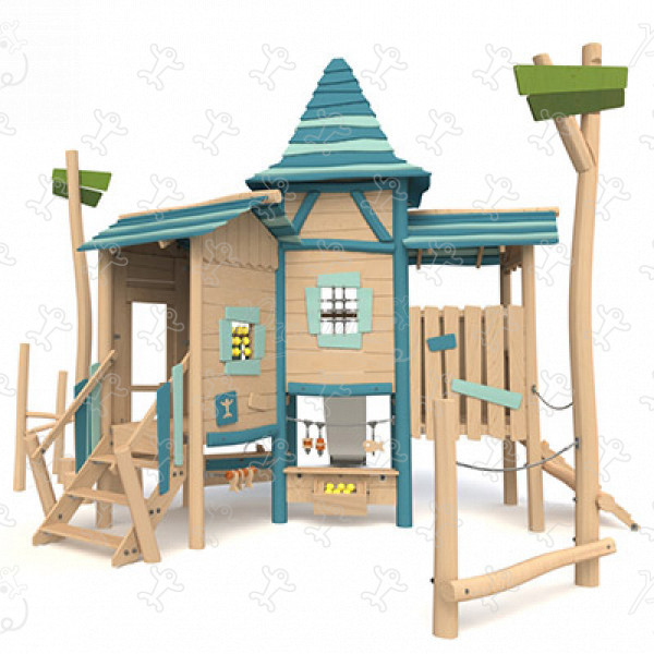 Wioska rybacka J49304® place zabaw place zabaw z naturalnego drewna konstrukcje wielofunkcyjne obraz 3d