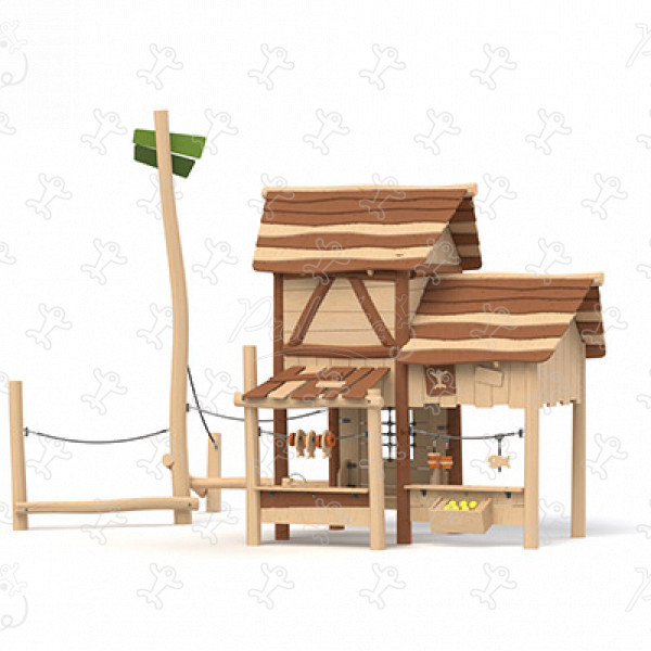 Duży stragan na rynku J49308® place zabaw place zabaw z naturalnego drewna konstrukcje wielofunkcyjne obraz 3d