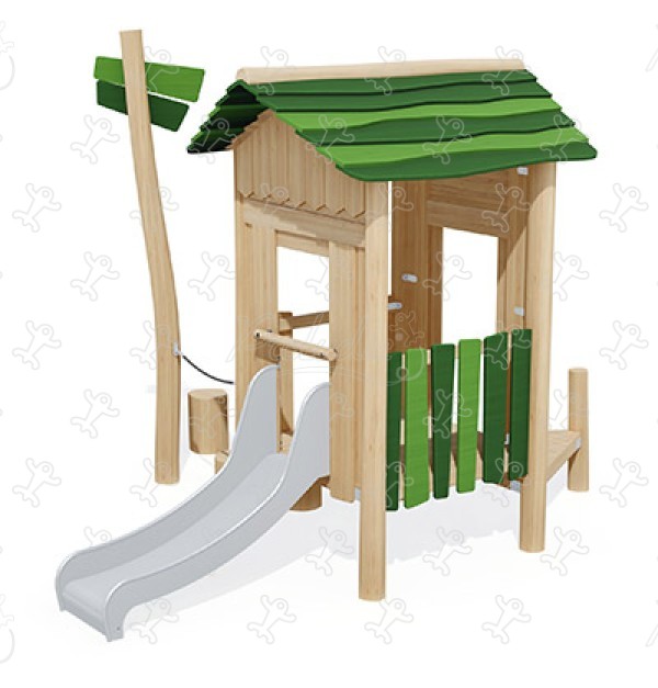 Chata J49412® place zabaw place zabaw z naturalnego drewna konstrukcje wielofunkcyjne obraz 3d