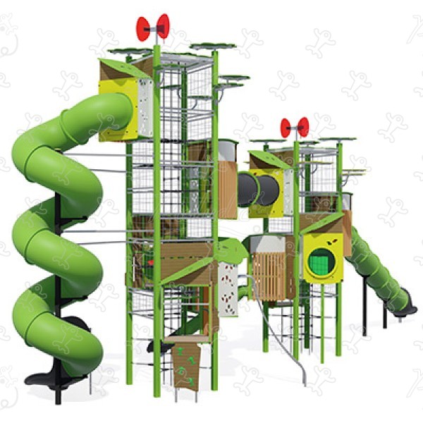 Podwójna wieża J56101 place zabaw zestawy wielofunkcyjne kanopé obraz 3d