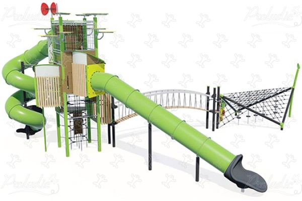 Wieża z rozszerzeniem wspinaczkowym J56105 place zabaw zestawy wielofunkcyjne kanopé obraz 3d