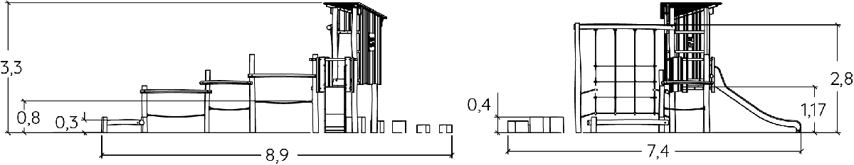 J4937 place zabaw place zabaw z naturalnego drewna konstrukcje wielofunkcyjne obraz widok z boku